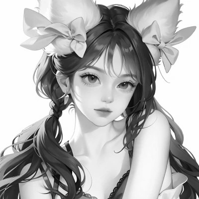 女生头像动漫黑白高清