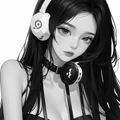 手绘黑白动漫女头