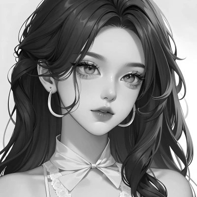 黑白女生头像漫画高清图片
