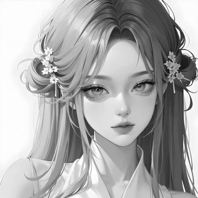 黑白女生头像漫画高清图片