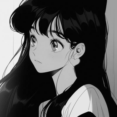 女生黑白日本旧漫画风头像
