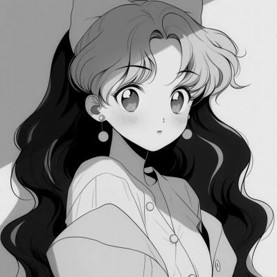 女生黑白日本旧漫画风头像