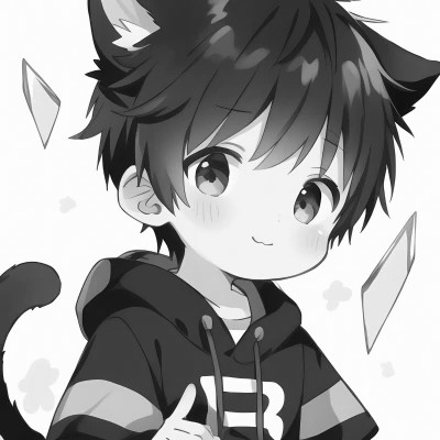 可爱呆萌的黑白系动漫男生头像