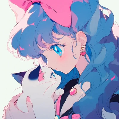 治愈系唯美女孩和猫动漫图片头像