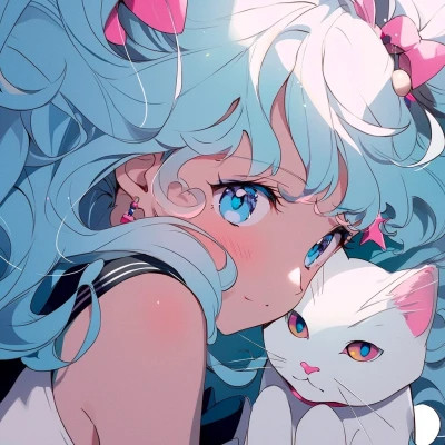 治愈系唯美女孩和猫动漫图片头像