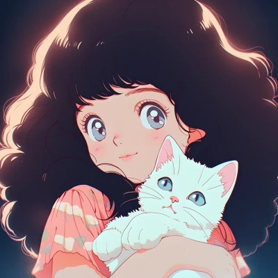 治愈系唯美女孩和猫动漫图片头像