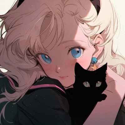 治愈系唯美女孩和猫动漫图片头像