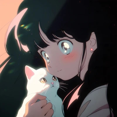 治愈系唯美女孩和猫动漫图片头像