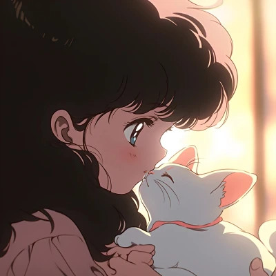 治愈系唯美女孩和猫动漫图片头像