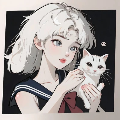 2025最新抱猫女头像动漫