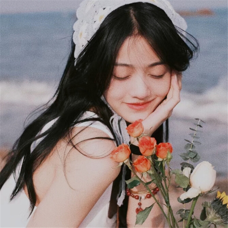 文艺复古风捧花女生头像图片