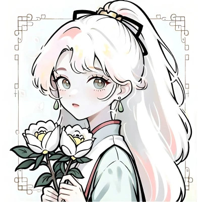 唯美清新的捧花少女动漫头像图片