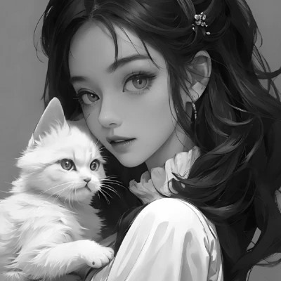 黑白风动漫女生头像图片