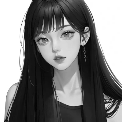 黑白动漫女头像精致二次元