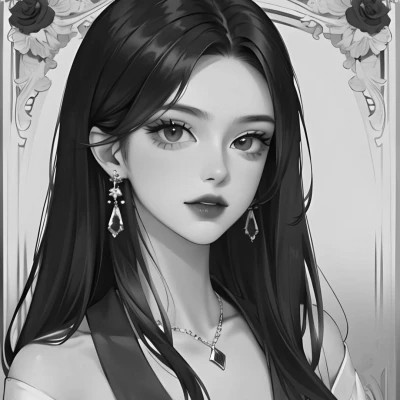 黑白动漫女头像精致二次元