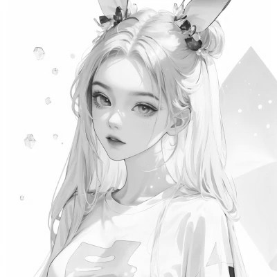 女生手绘动漫黑白头像图片
