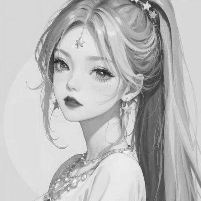 女生手绘动漫黑白头像图片