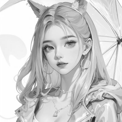 女生手绘动漫黑白头像图片
