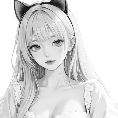 女生手绘动漫黑白头像图片
