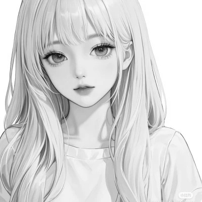 女生手绘动漫黑白头像图片