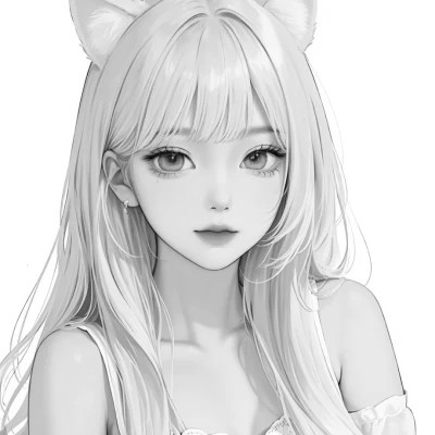 女生手绘动漫黑白头像图片