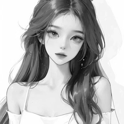 女生手绘动漫黑白头像图片