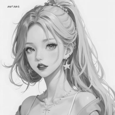 女生手绘动漫黑白头像图片