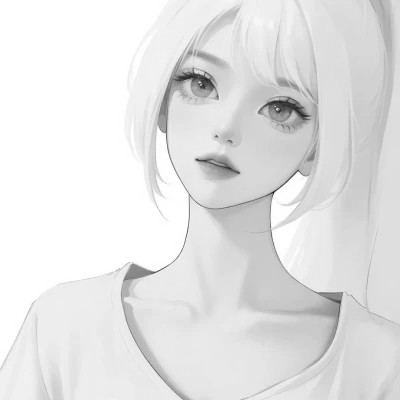 女生手绘动漫黑白头像图片