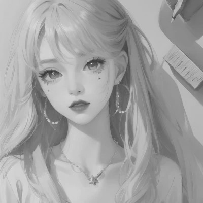 女生手绘动漫黑白头像图片