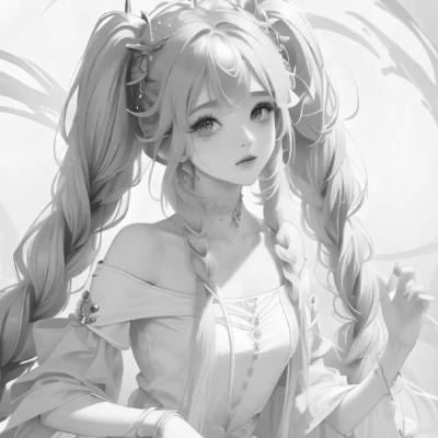 女生手绘动漫黑白头像图片