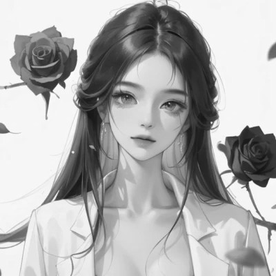 女生手绘动漫黑白头像图片