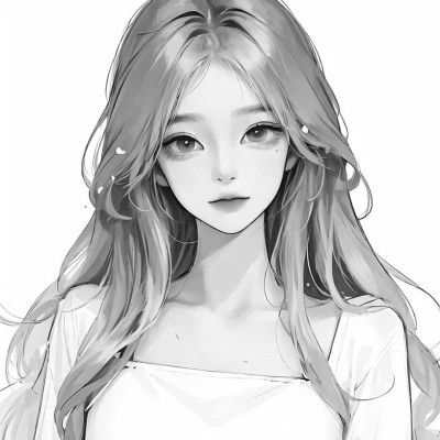 女生手绘动漫黑白头像图片