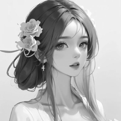 女生手绘动漫黑白头像图片
