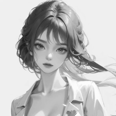 女生手绘动漫黑白头像图片