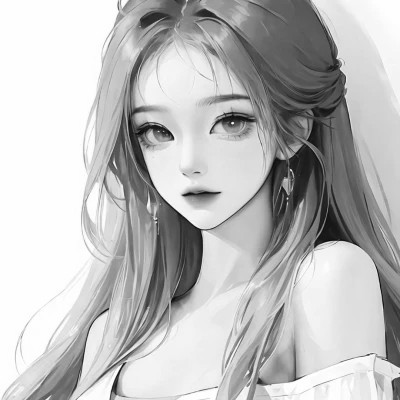 女生手绘动漫黑白头像图片