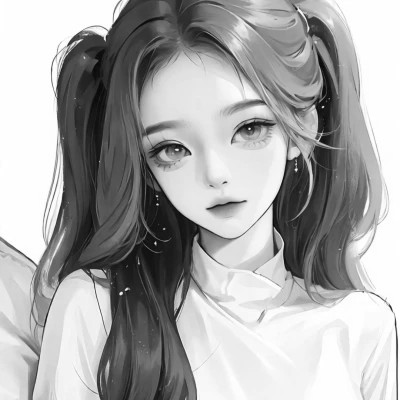 女生手绘动漫黑白头像图片