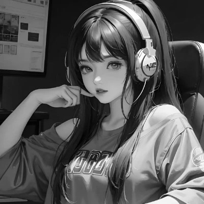 女生手绘动漫黑白头像图片
