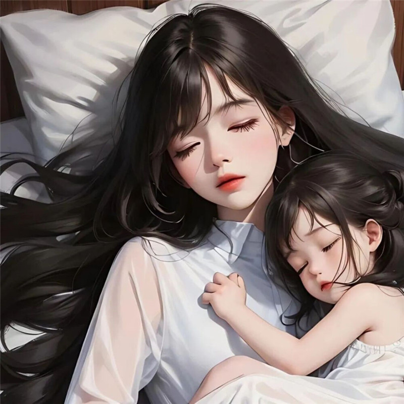 宝妈带娃女头像动漫睡觉图片