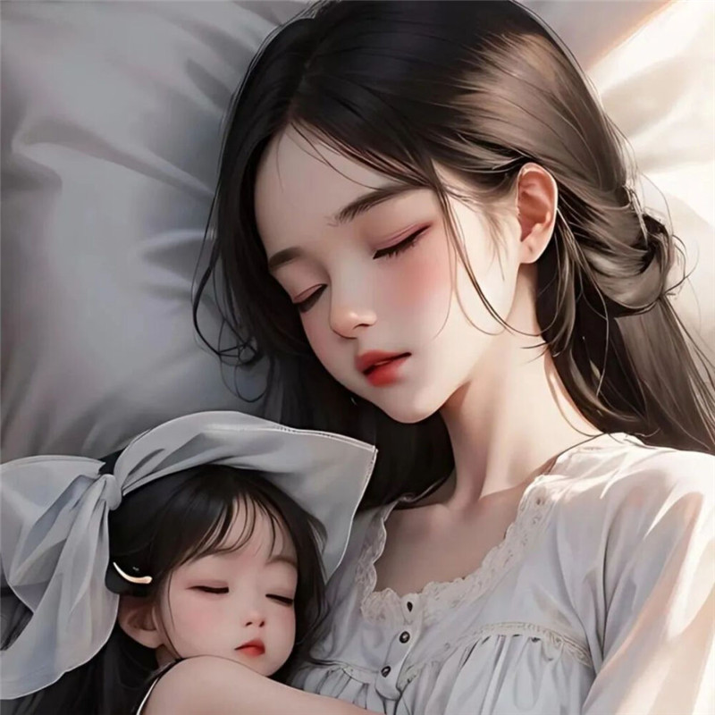宝妈带娃女头像动漫睡觉图片