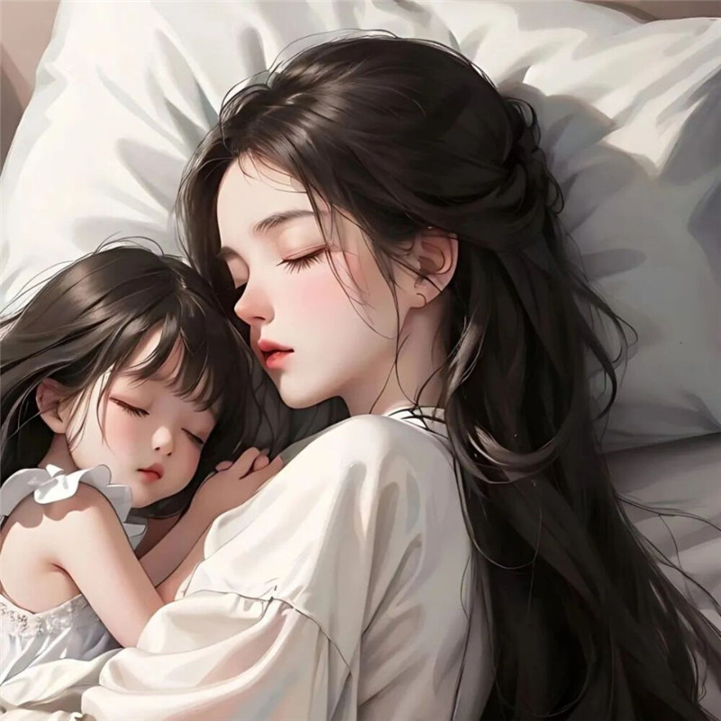 宝妈带娃女头像动漫睡觉图片