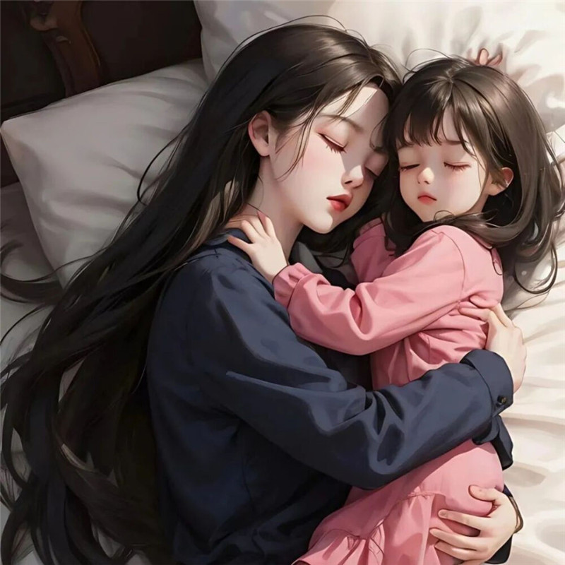 宝妈带娃女头像动漫睡觉图片