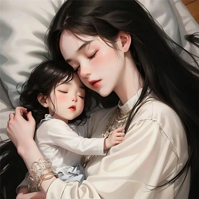 宝妈带娃女头像动漫睡觉图片