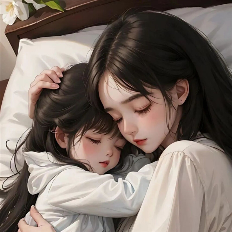 宝妈带娃女头像动漫睡觉图片