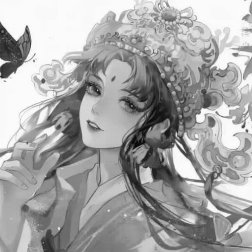 卡通古风头像女生动漫黑白图片