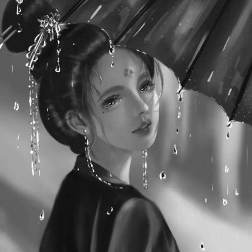 卡通古风头像女生动漫黑白图片