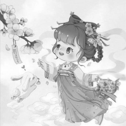 卡通古风头像女生动漫黑白图片