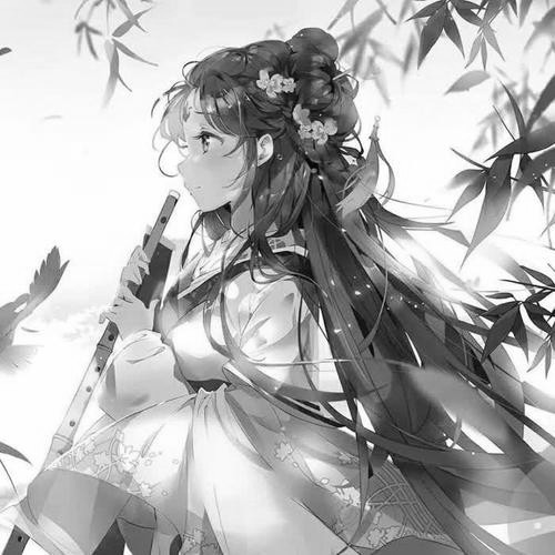 卡通古风头像女生动漫黑白图片