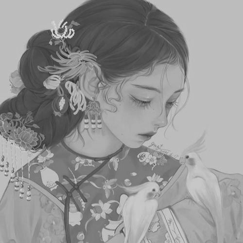 卡通古风头像女生动漫黑白图片