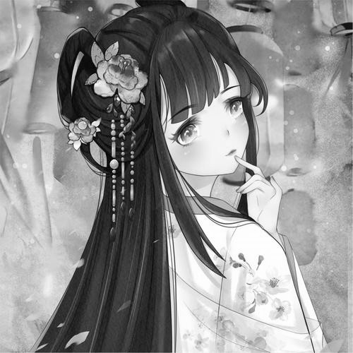 卡通古风头像女生动漫黑白图片