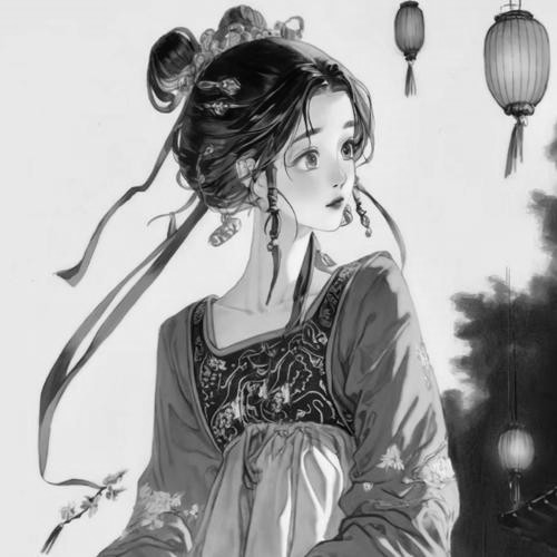 卡通古风头像女生动漫黑白图片